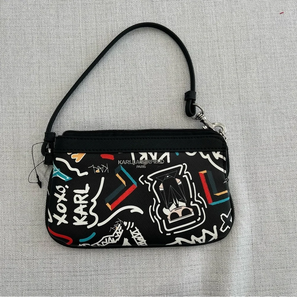 Karl Lagerfeld Black Women's Maybelle Print Wrislet Pouch